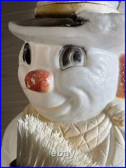 Vintage Christmas Blow Mold, Poloron Lighted 31 Snowman with Broom Yard Decor