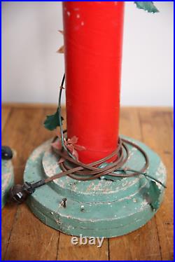 Vintage Christmas Candles Outdoor light up yard Display wood base red green