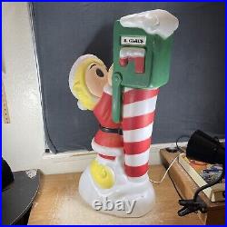 Vintage Christmas Elf Santas Mailbox Lighted Blow Mold Mail General Foam 34