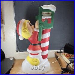 Vintage Christmas Elf Santas Mailbox Lighted Blow Mold Mail General Foam 34