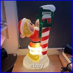 Vintage Christmas Elf Santas Mailbox Lighted Blow Mold Mail General Foam 34