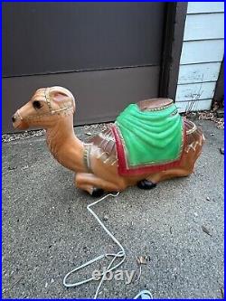 Vintage Christmas Nativity Manger Lighted Blow Mold Animals Camel Ox Donkey