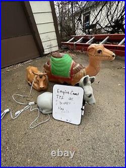 Vintage Christmas Nativity Manger Lighted Blow Mold Animals Camel Ox Donkey