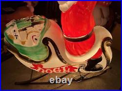 Vintage Christmas Santa In Sleigh WithToys & 2Reindeer Lighted Blow Mold Huge Rare