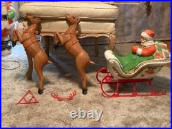Vintage Christmas Santa Sleigh & Reindeer Blow Mold