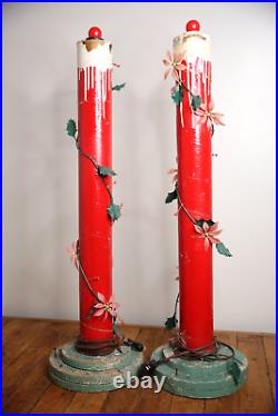Vintage Christmas lighted candles yard lamps Decor Display red lights antique