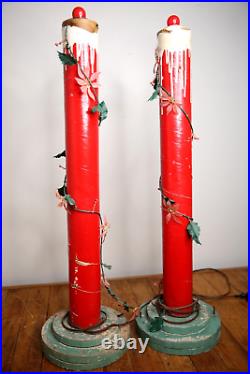 Vintage Christmas lighted candles yard lamps Decor Display red lights antique