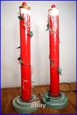 Vintage Christmas lighted candles yard lamps Decor Display red lights antique