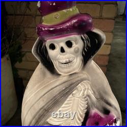 Vintage Don Featherstone Blow Mold Halloween Skeleton Cape Top Hat 33 Inch RARE