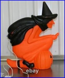Vintage Don Featherstone Blow Mold Witch &Pumpkin on Broom Light 20 Halloween