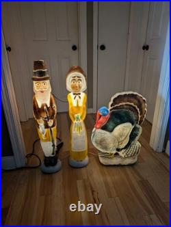 Vintage Don Featherstone Thanksgiving Blow Mold Set Pilgrims Turkey Lot Of 3
