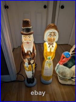 Vintage Don Featherstone Thanksgiving Blow Mold Set Pilgrims Turkey Lot Of 3