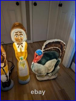 Vintage Don Featherstone Thanksgiving Blow Mold Set Pilgrims Turkey Lot Of 3