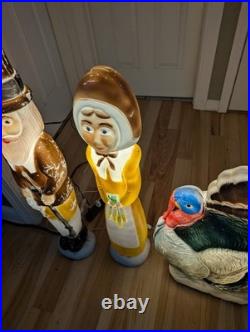 Vintage Don Featherstone Thanksgiving Blow Mold Set Pilgrims Turkey Lot Of 3