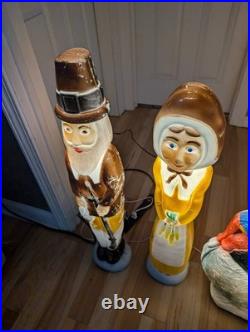 Vintage Don Featherstone Thanksgiving Blow Mold Set Pilgrims Turkey Lot Of 3