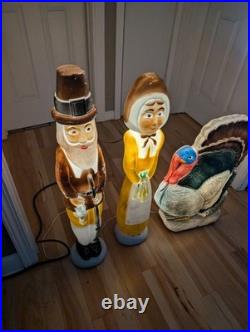 Vintage Don Featherstone Thanksgiving Blow Mold Set Pilgrims Turkey Lot Of 3