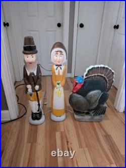 Vintage Don Featherstone Thanksgiving Blow Mold Set Pilgrims Turkey Lot Of 3