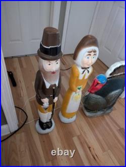 Vintage Don Featherstone Thanksgiving Blow Mold Set Pilgrims Turkey Lot Of 3