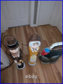 Vintage Don Featherstone Thanksgiving Blow Mold Set Pilgrims Turkey Lot Of 3