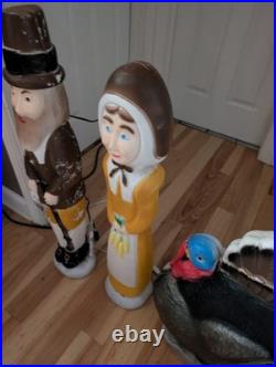 Vintage Don Featherstone Thanksgiving Blow Mold Set Pilgrims Turkey Lot Of 3