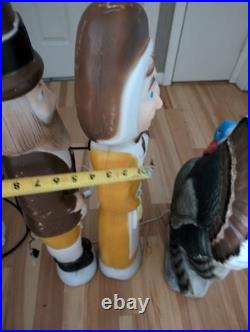 Vintage Don Featherstone Thanksgiving Blow Mold Set Pilgrims Turkey Lot Of 3