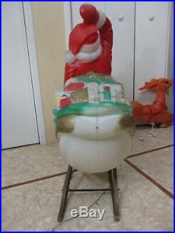 Vintage ENORMOUS Santa Claus on Sled with Reindeer Lighted Christmas Blow Mold 39
