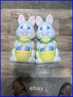 Vintage Easter Blow Mold Bunny Rabbit 19 Basket WORKING Slightly Used Lot Pair