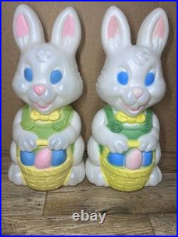 Vintage Easter Blow Mold Bunny Rabbit 19 Basket WORKING Slightly Used Lot Pair