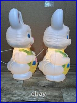 Vintage Easter Blow Mold Bunny Rabbit 19 Basket WORKING Slightly Used Lot Pair