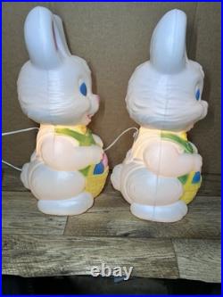 Vintage Easter Blow Mold Bunny Rabbit 19 Basket WORKING Slightly Used Lot Pair