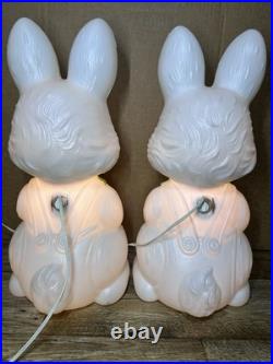 Vintage Easter Blow Mold Bunny Rabbit 19 Basket WORKING Slightly Used Lot Pair