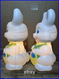 Vintage Easter Blow Mold Bunny Rabbit 19 Basket WORKING Slightly Used Lot Pair