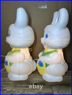 Vintage Easter Blow Mold Bunny Rabbit 19 Basket WORKING Slightly Used Lot Pair