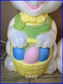 Vintage Easter Blow Mold Bunny Rabbit 19 Basket WORKING Slightly Used Lot Pair