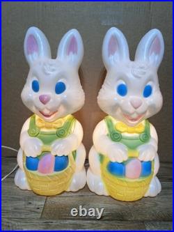 Vintage Easter Blow Mold Bunny Rabbit 19 Basket WORKING Slightly Used Lot Pair