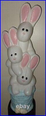 Vintage Easter Bunny Rabbit 3 Tier Stacked Basket Lighted 32H Blow Mold