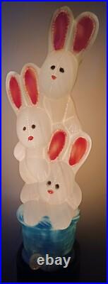 Vintage Easter Bunny Rabbit 3 Tier Stacked Basket Lighted 32H Blow Mold