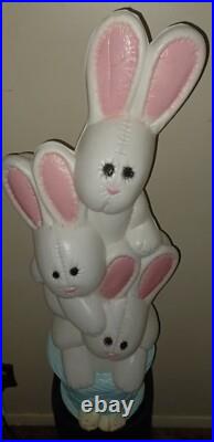 Vintage Easter Bunny Rabbit 3 Tier Stacked Basket Lighted 32H Blow Mold