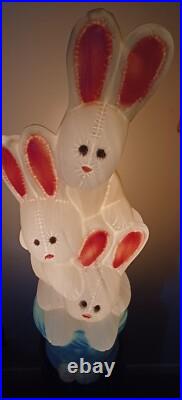 Vintage Easter Bunny Rabbit 3 Tier Stacked Basket Lighted 32H Blow Mold
