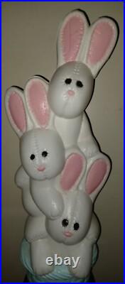 Vintage Easter Bunny Rabbit 3 Tier Stacked Basket Lighted 32H Blow Mold