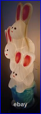 Vintage Easter Bunny Rabbit 3 Tier Stacked Basket Lighted 32H Blow Mold