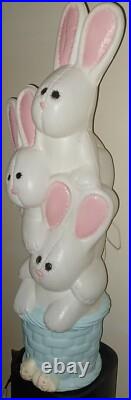 Vintage Easter Bunny Rabbit 3 Tier Stacked Basket Lighted 32H Blow Mold