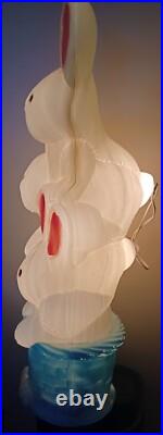 Vintage Easter Bunny Rabbit 3 Tier Stacked Basket Lighted 32H Blow Mold