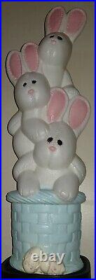 Vintage Easter Bunny Rabbit 3 Tier Stacked Basket Lighted 32H Blow Mold