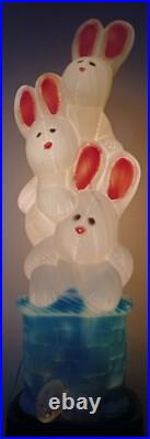 Vintage Easter Bunny Rabbit 3 Tier Stacked Basket Lighted 32H Blow Mold