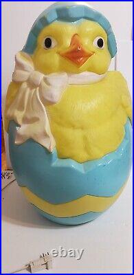 Vintage Easter Chick In Egg Lighted Blow Mold Plastic Decoration 23 Works
