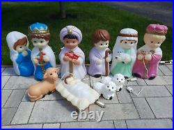 Vintage Empire 10 Pc Nativity Light Up Blow Mold Set Mini Small Baby Set 1996
