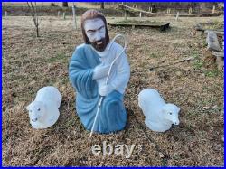 Vintage Empire 28 Christmas Nativity Shepherd Blow Mold With 2 Sheep & Staff Hook