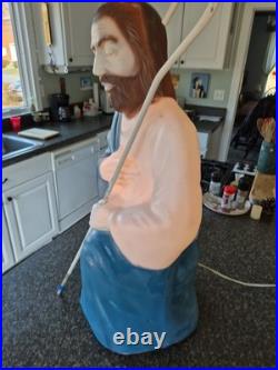 Vintage Empire 28 Christmas Nativity Shepherd Blow Mold With 2 Sheep & Staff Hook