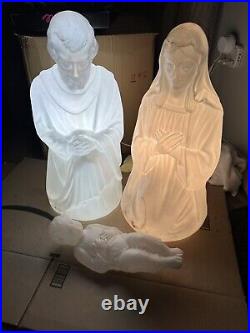 Vintage Empire 28 Nativity Mary Joseph & Jesus White Blow Mold Set TESTED WORKS